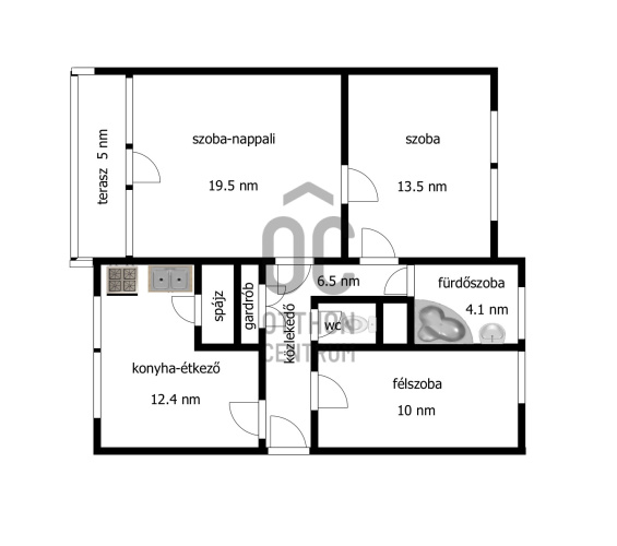 3 bed · 70m² · Lakás · 130.000 Ft